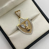Dije escudo san miguel arcangel circones blancos Oro amarillo y Oro blanco 18k 7,75 Gr / 21,95 mm / 4,2 Cm