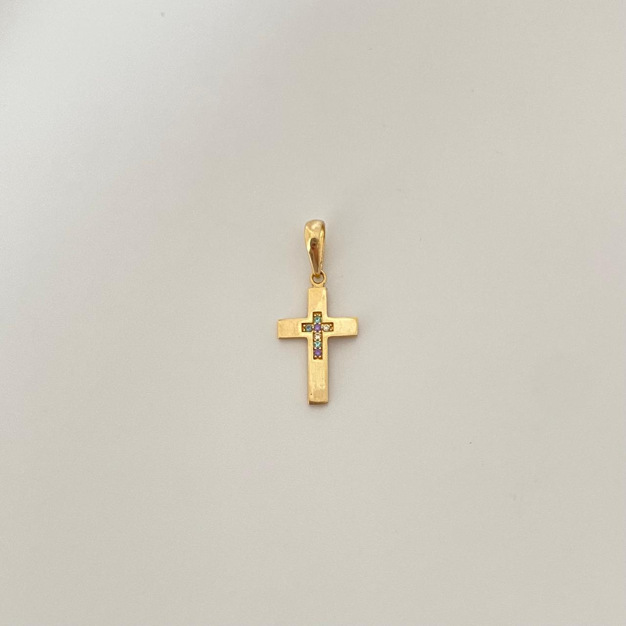 Dije cruz centro con circones coloresOro amarillo 18K 1,30 GR / 3 CM