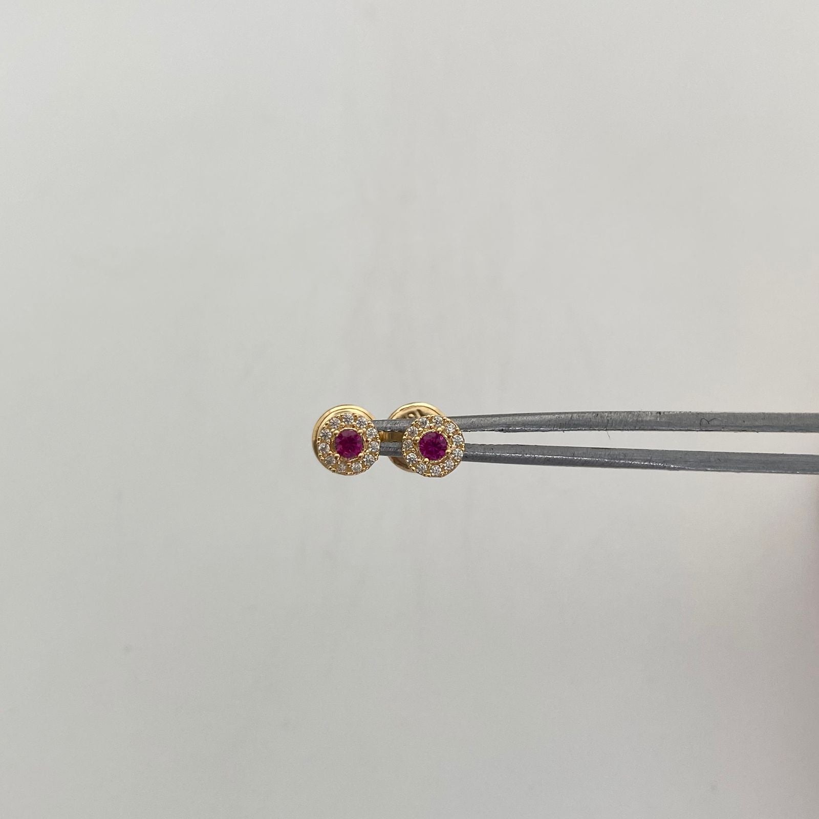 Topos Circular circones blancos y fucsia Oro amarillo 18k 0,6 Gr / 4,5 mm