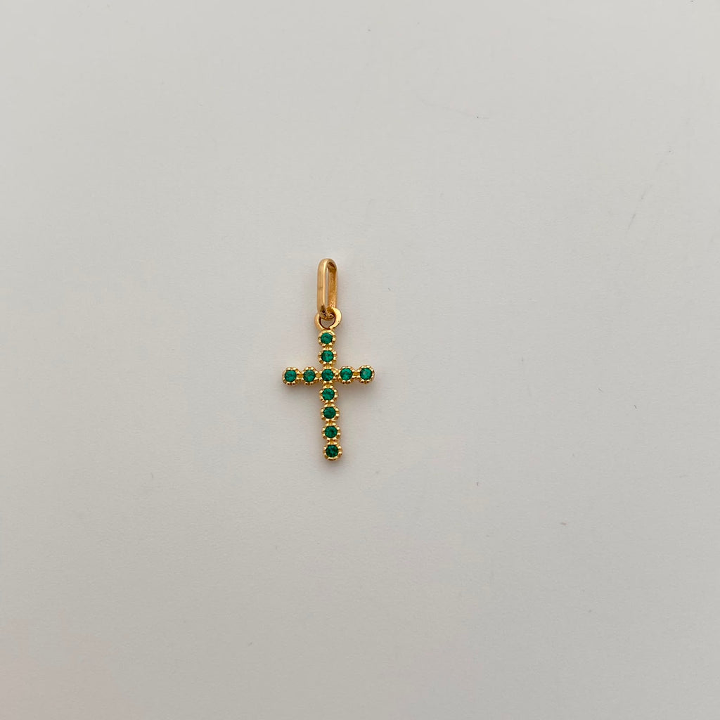 Dije Cruz Circulos Circon Verde Oro amarillo 18k 0,7 Gr / 9,8 mm / 2,2 Cm