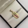 Dije Virgen de guadalupe circones verdes y fucsias Oro amarillo 18k 4 Gr / 11,5 mm / 2,8 Cm