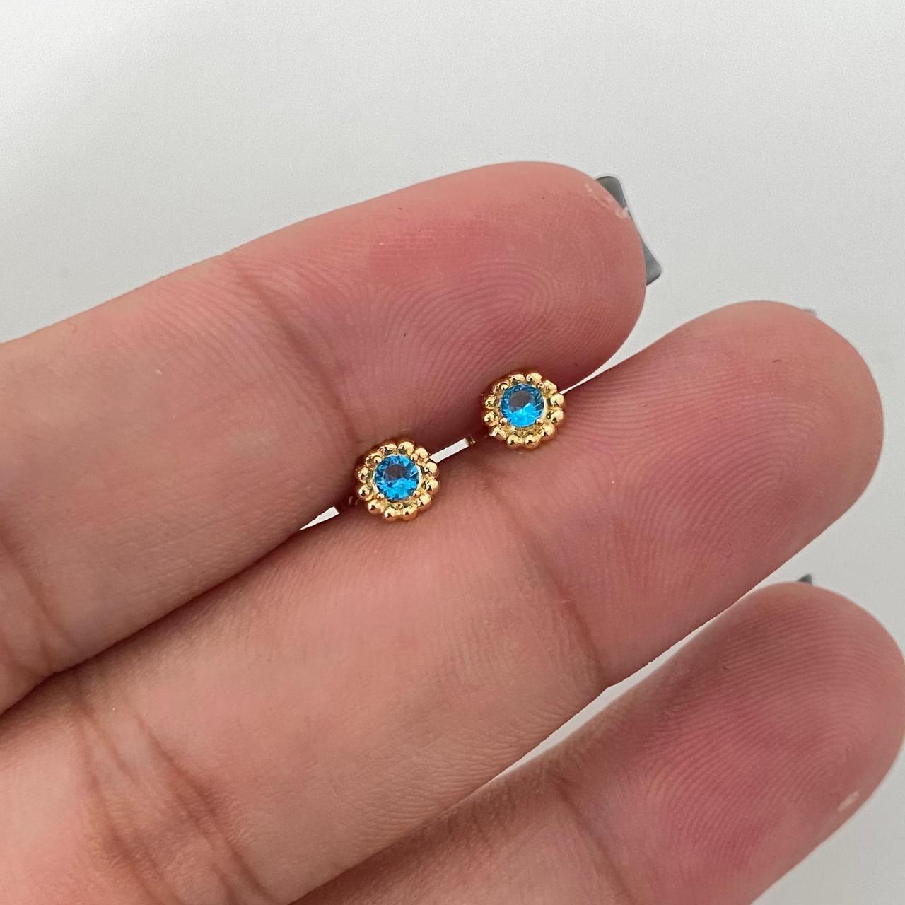 Topos circon turquesa borde punteado Oro amarillo 18k 0,80 Gr / 5,0 mm