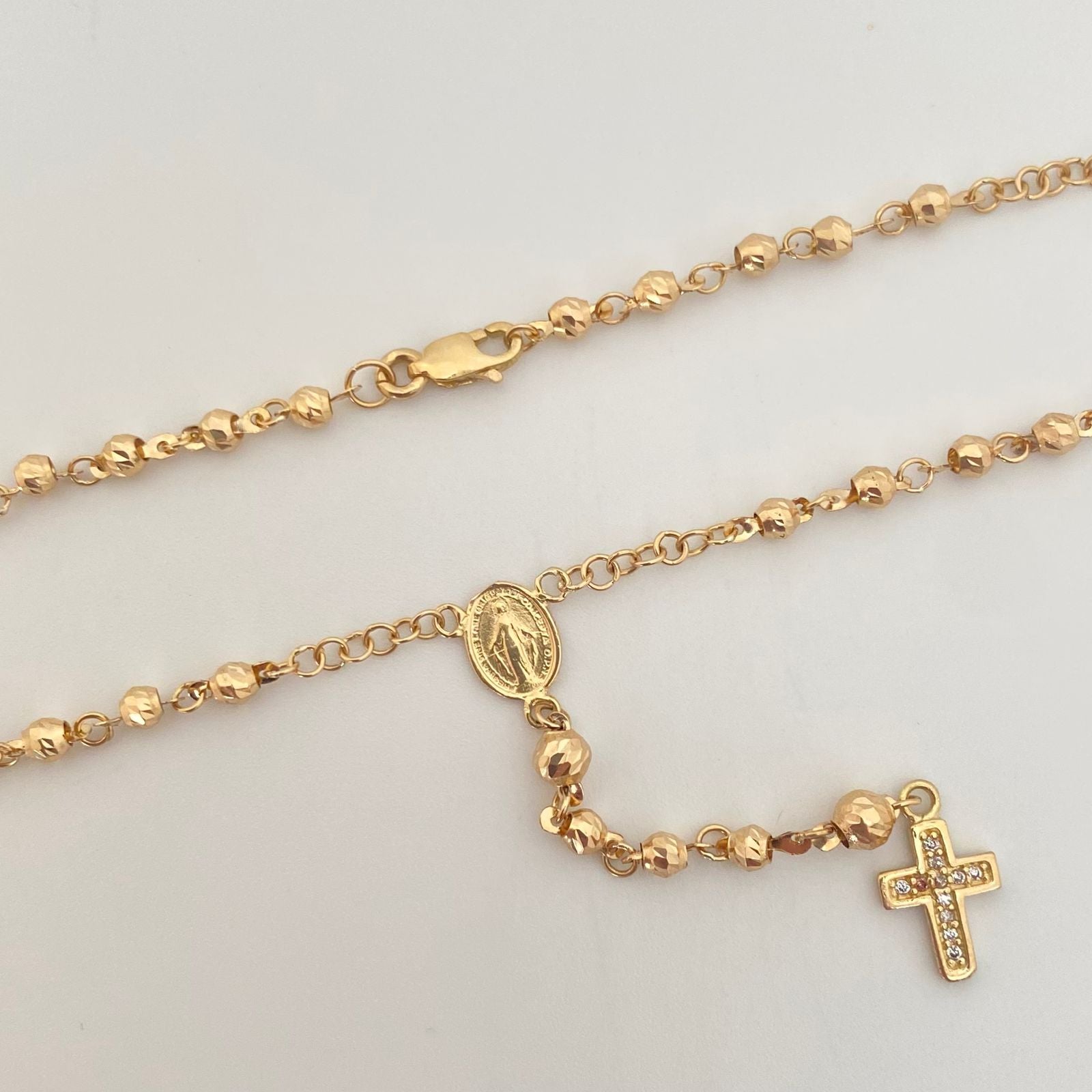 Rosario virgen milagrosa cruz casting balines diamantados Oro amarillo 18k 7,10 Gr / 3,0 mm / 50 Cm Broche 0,40