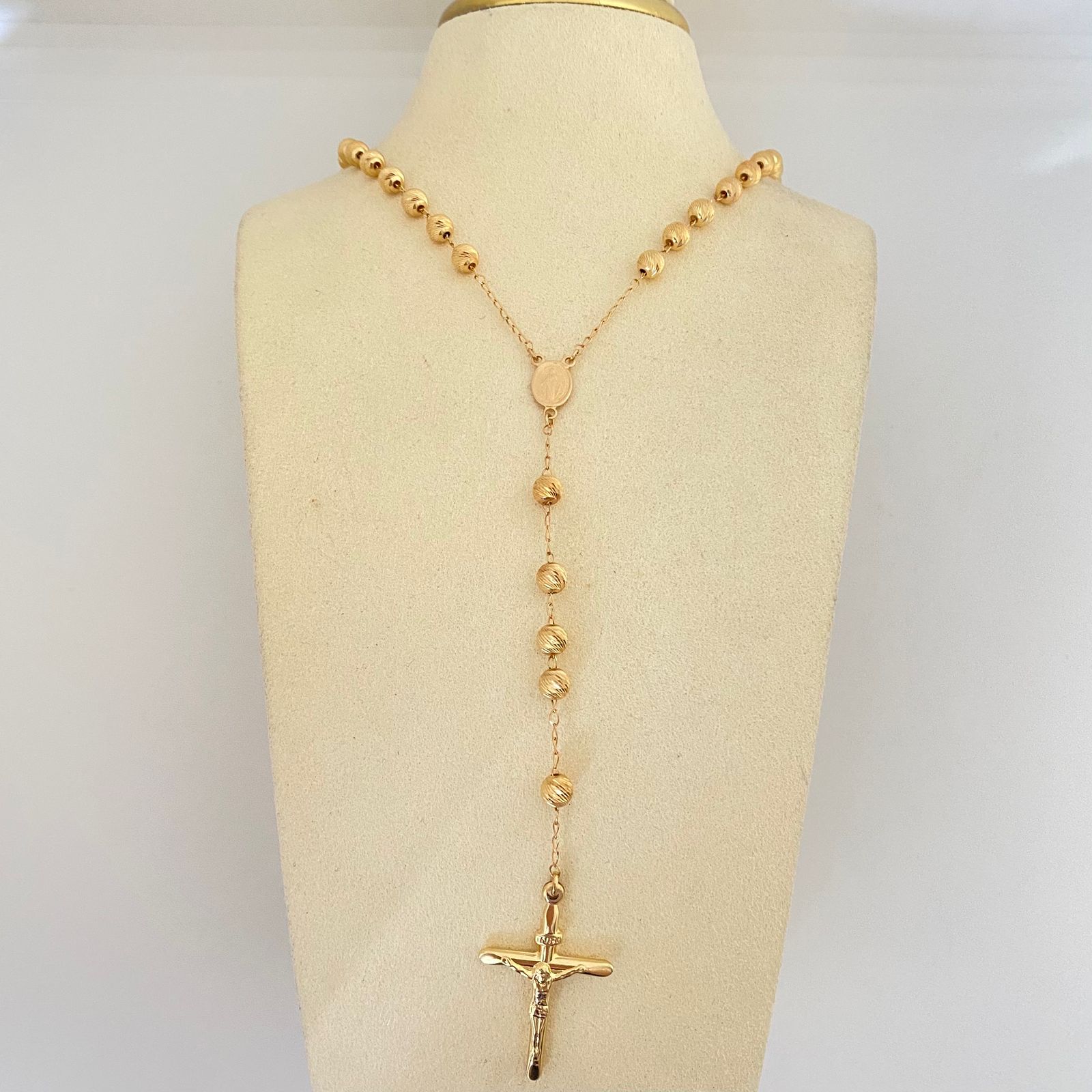 Rosario It virgen milagrosa balines diamatados Tres oros 18k +4 / 17,55 Gr / 5,0 mm / 60 Cm