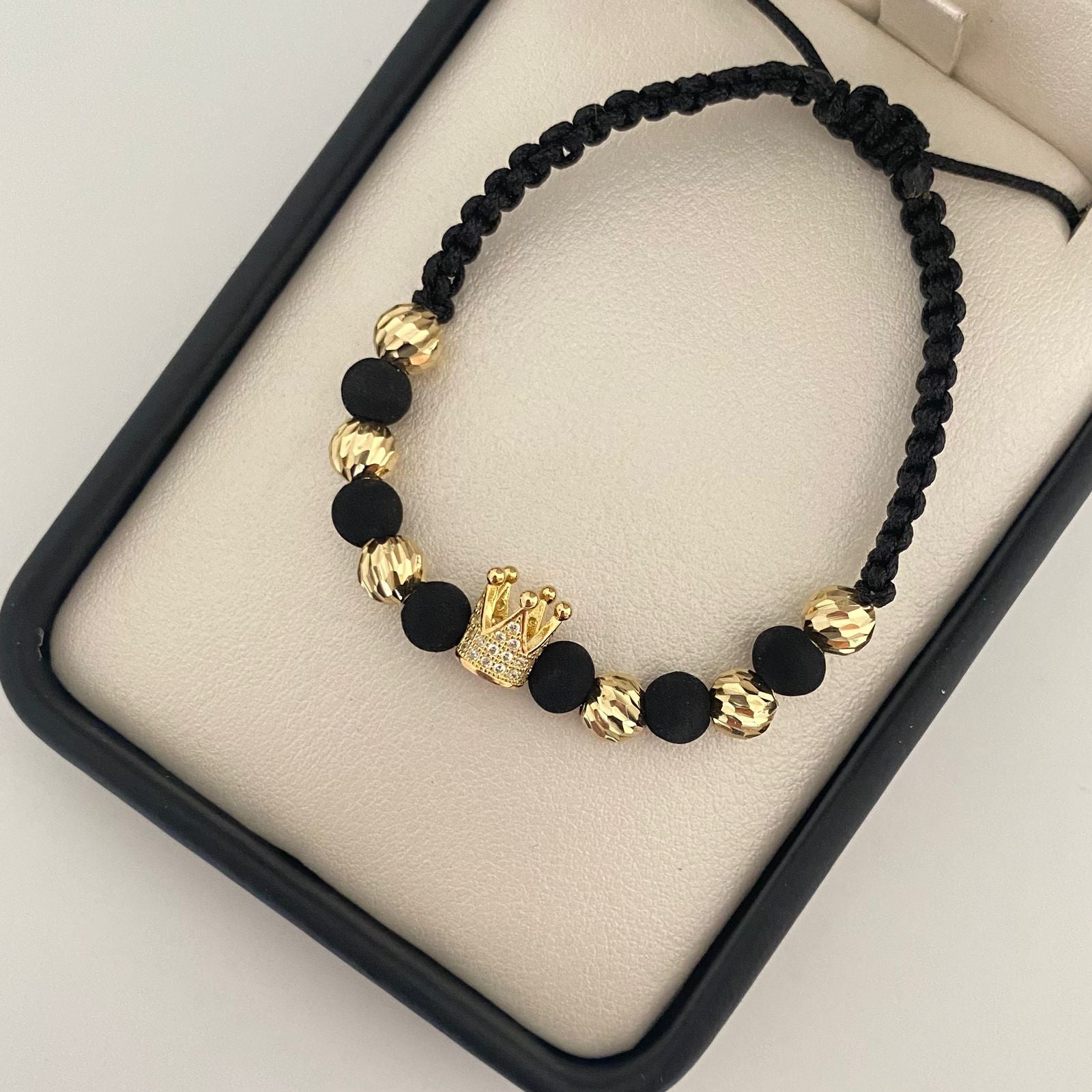 Pulsera tejida corona casting blanca con balines #6 diamantadas 2,35 Gr