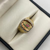 Anillo virgen guadalupe circones multicolor Tres oros 18k / Talla 9 3/4 / 5,10 Gr / 3,22 mm