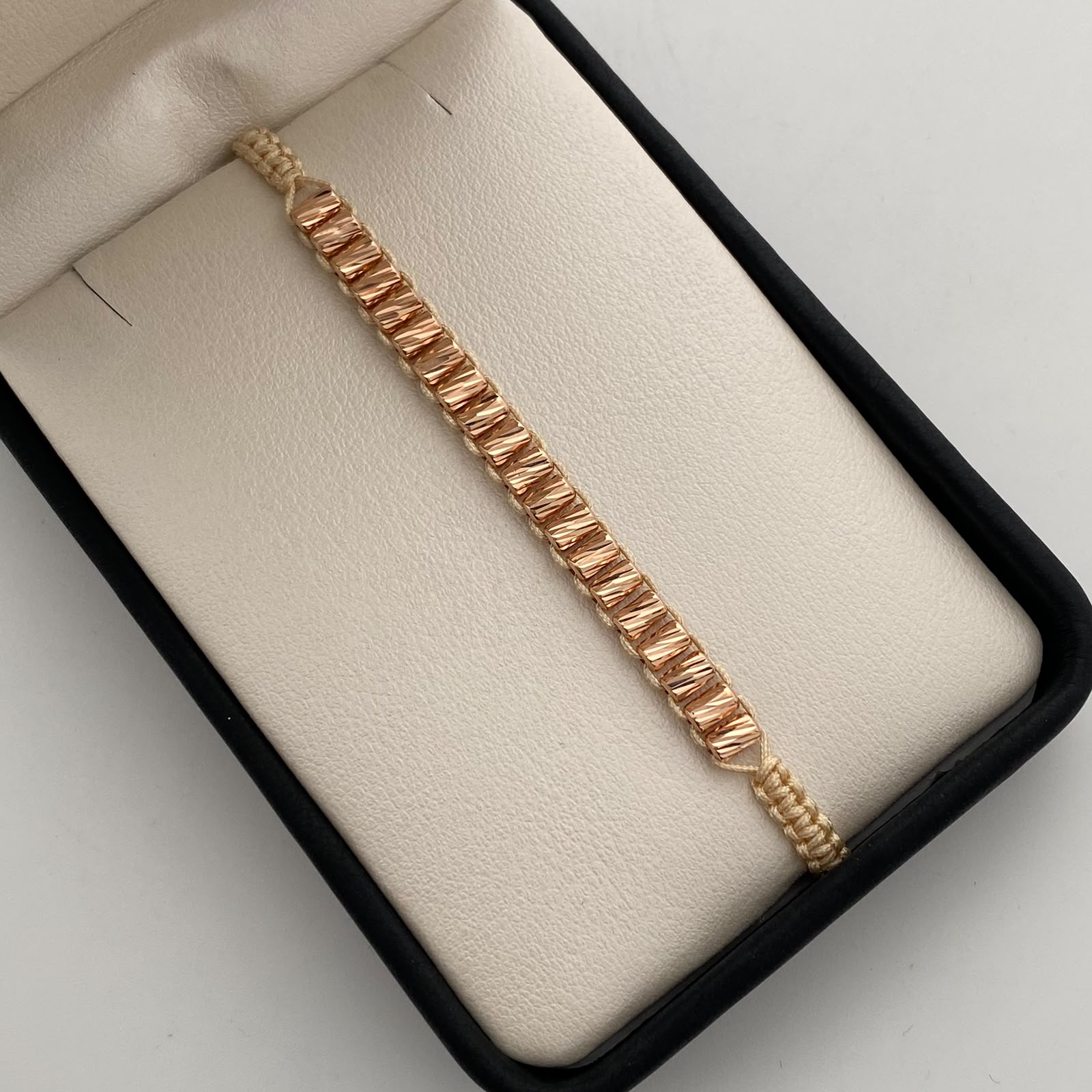 Pulsera tejida Cilindros Diamantados Oro rosa 18k 1,95 Gr