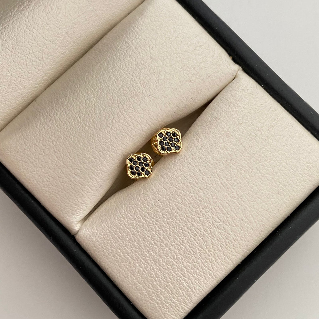 Topos trebol con ciron negro  Oro amarillo 18k 0,65 Gr / 4,4 mm