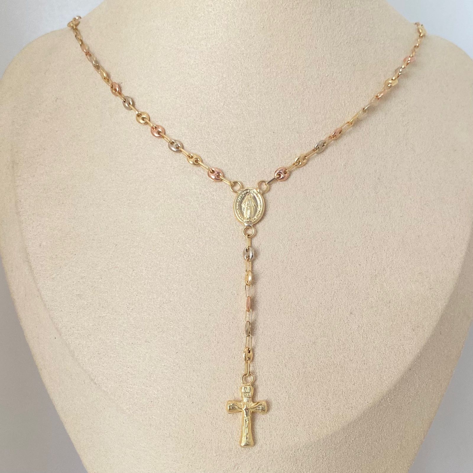 Rosario gc virgen milagrosa Tres oros 18k 6,35 Gr / 3,3 mm / 50 Cm Broche 0,40