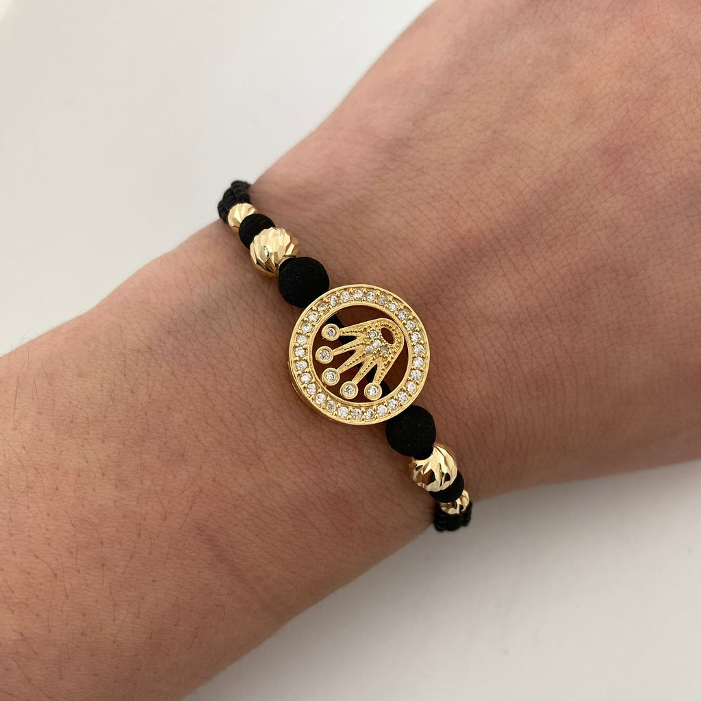 Pulsera tejida de herrraje rx con bolas diamantadas 6mm y 3mm  Oro amarillo 18k 3,8 Gr