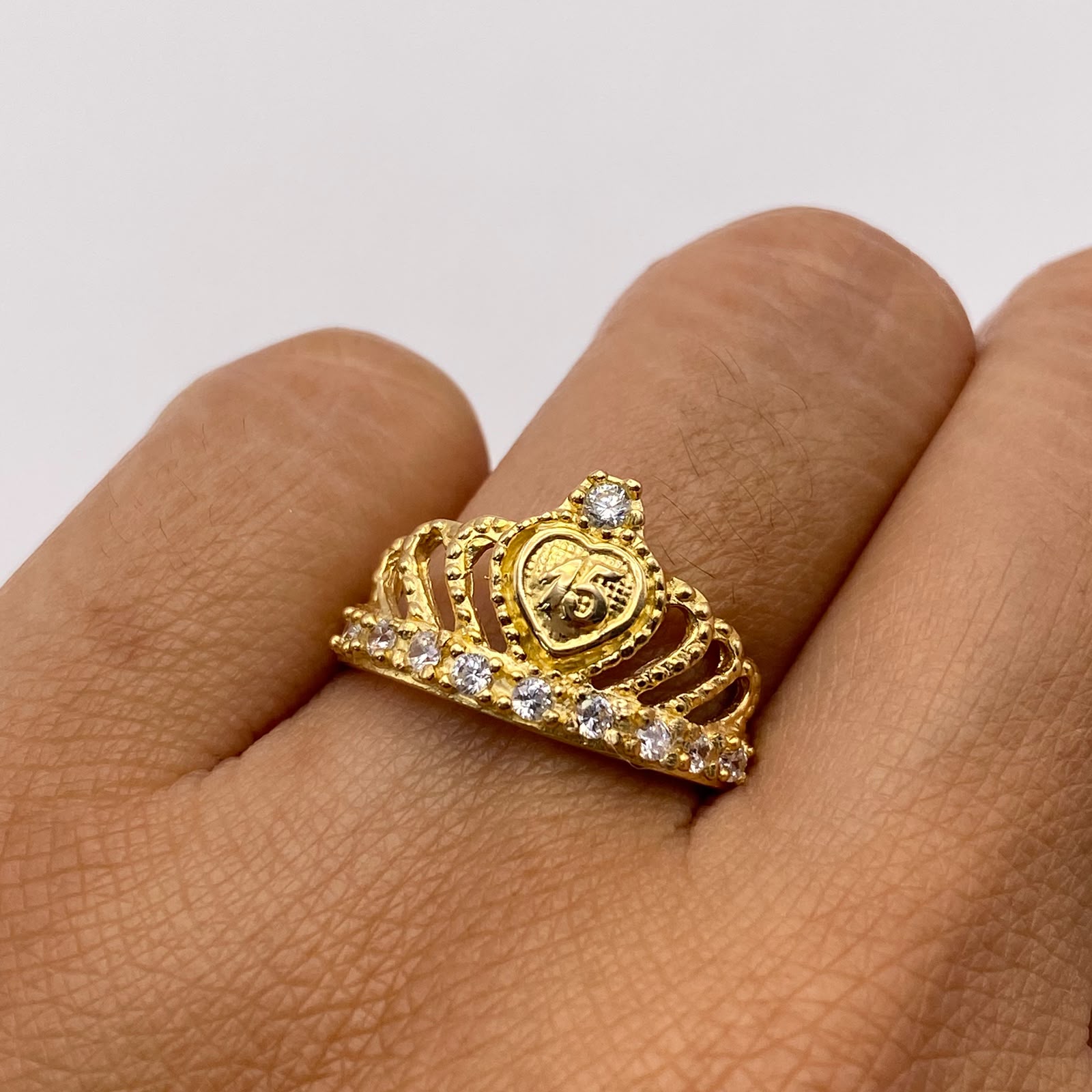 Anillo 15 Circones  blancos Oro amarillo 18k / Talla 6 1/2 / 3,52 Gr