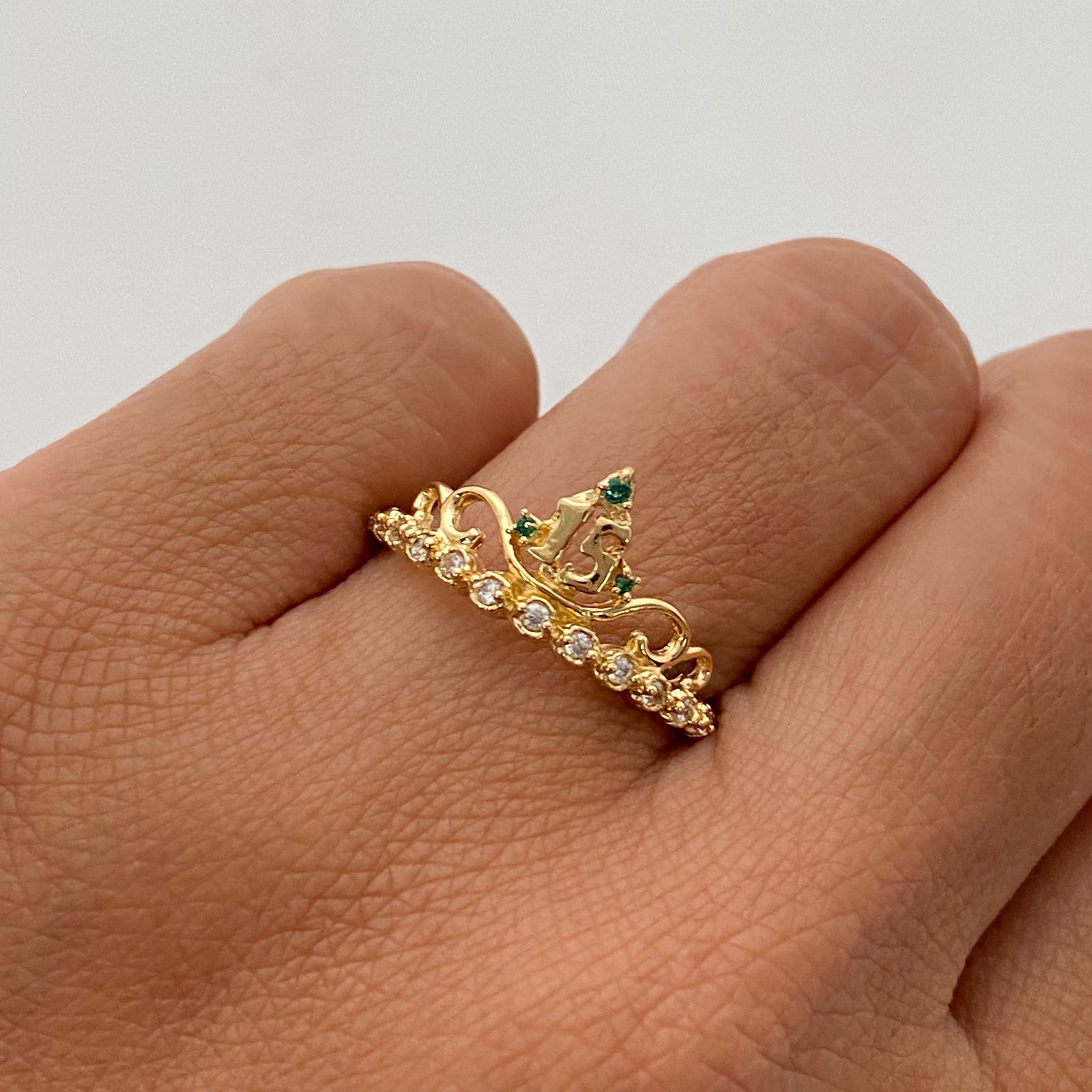 Anillo 15 Casting Blanco y Verde Oro amarillo 18k / Talla 7 / 2,1 Gr