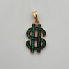 Dije signo de pesos con circones negros y verdes  Oro amarillo 18k 3,1 Gr / 13 mm / 3,6 Cm