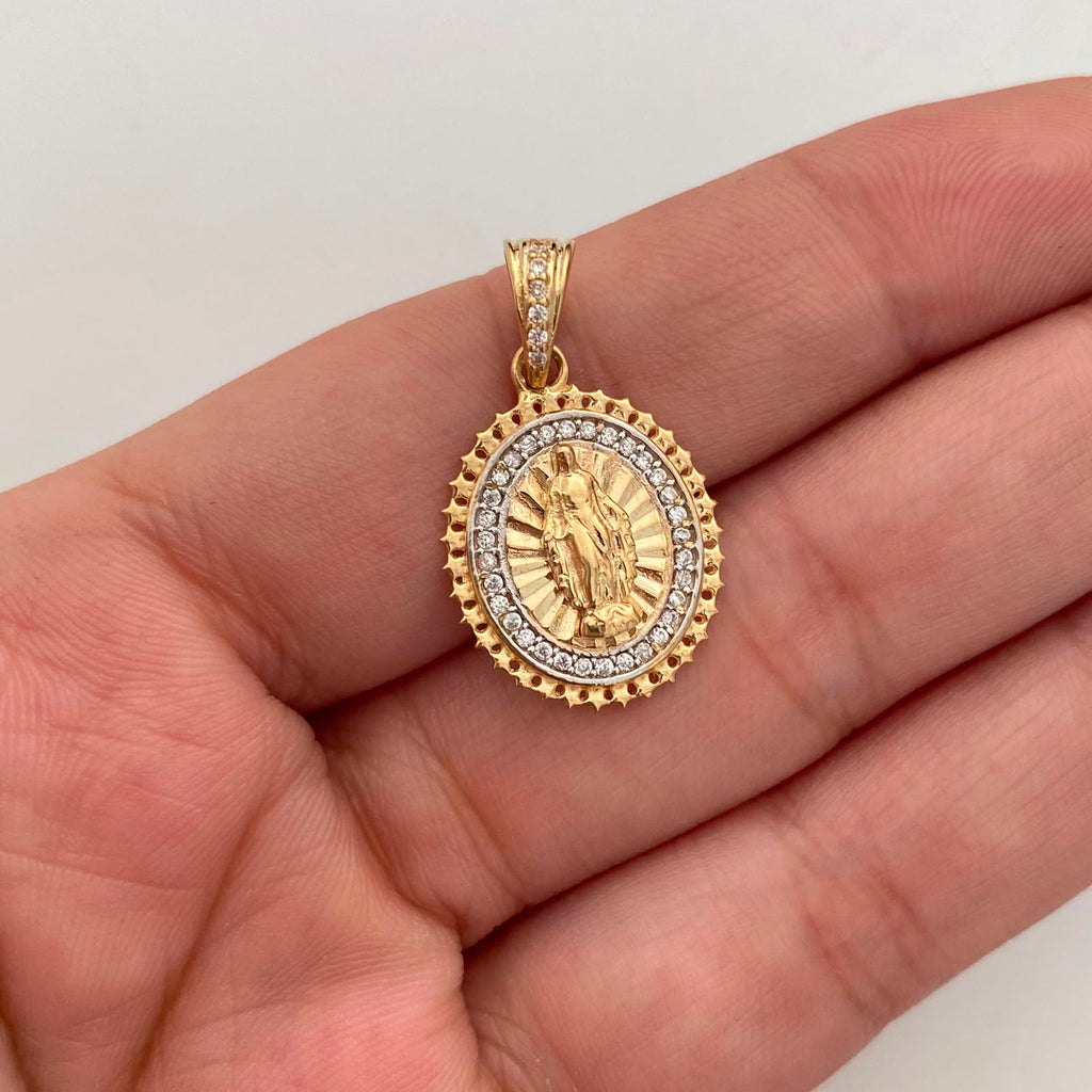 Dije Redondo Casting Blanco Virgen Milagrosa Oro amarillo y Oro blanco 18k 2,95 Gr / 15,9 mm / 2,6 Cm