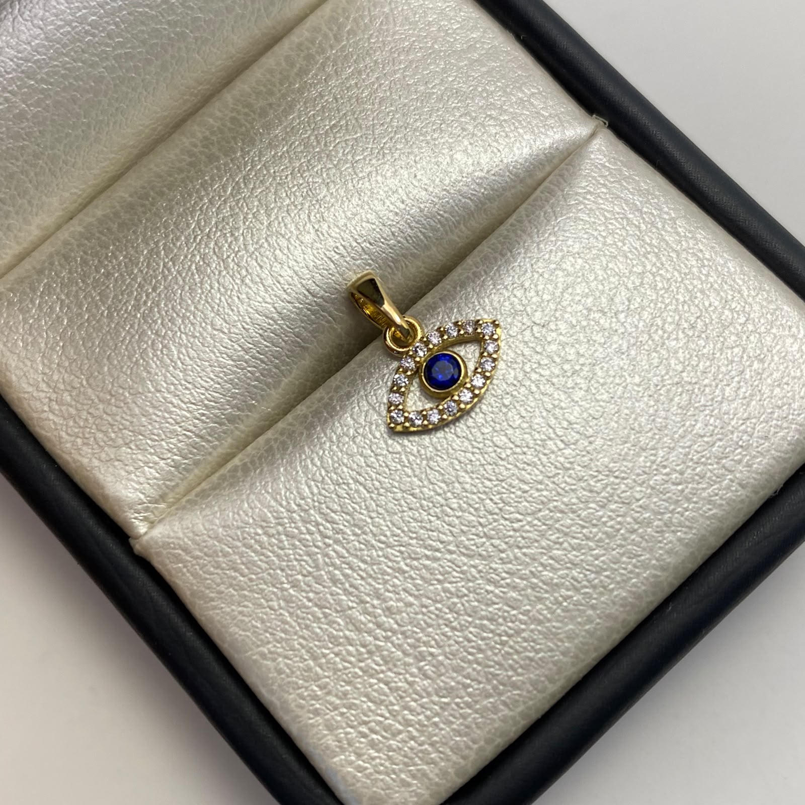 Dije Ojo turco circon azul Oro amarillo 18k 0,6 Gr / 9,8 mm / 1,3 Cm