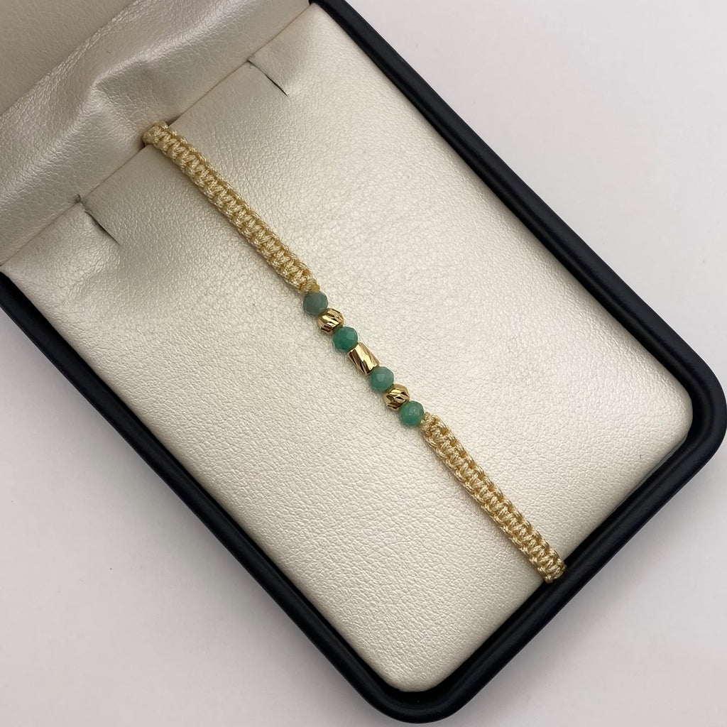 Pulsera tejida Bolas diamantadas 4mm+cilindro diamantado+morrallas Oro amarillo 18k 0,23 Gr