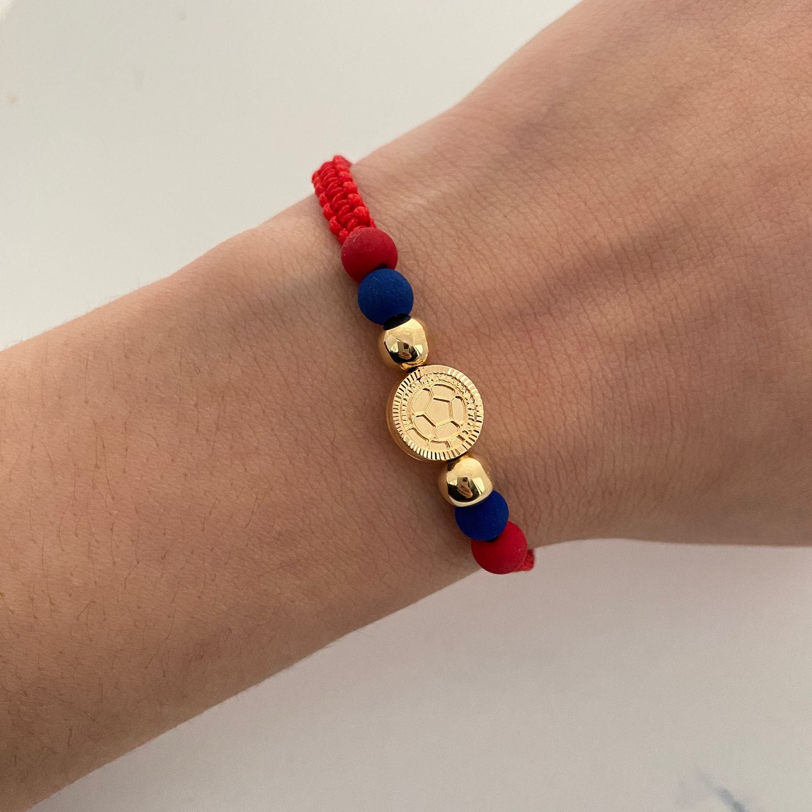 Pulsera tejida seleccion colombia mundial con balines lisos 6mm  Oro amarillo 18k 0,95 Gr