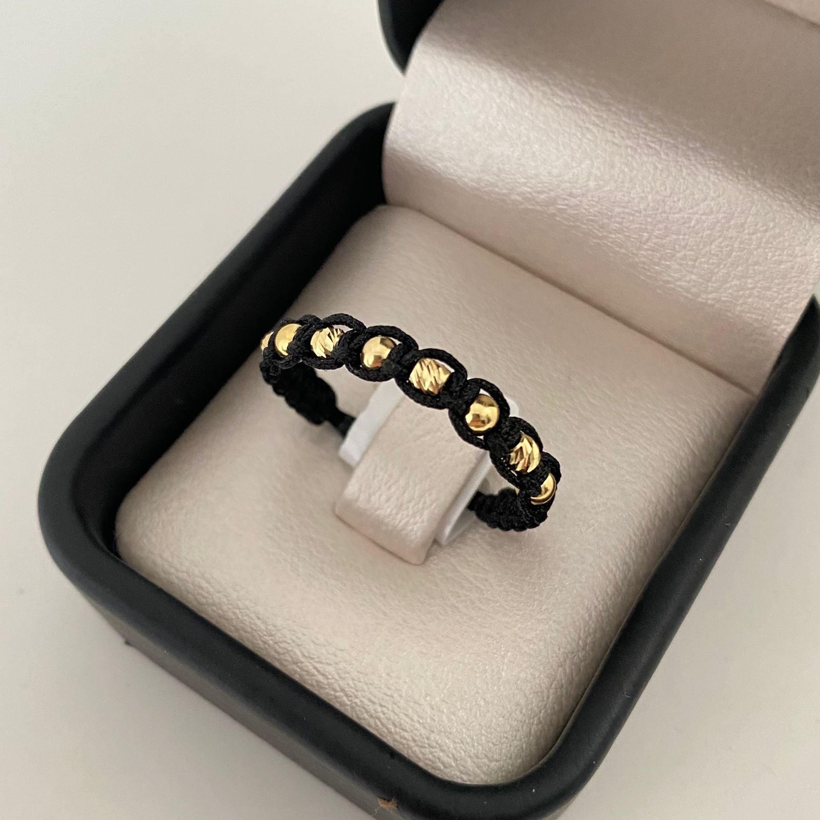 Anillo tejido balines lisos y diamantados #3 graduable Oro amarillo 18k  / 0,4 Gr
