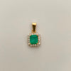Dije Cuadrado 2.03 puntos de esmeralda y 0.18 puntos de Moisanitas Oro amarillo 18k 2,35 Gr / 11,4 mm / 2 Cm