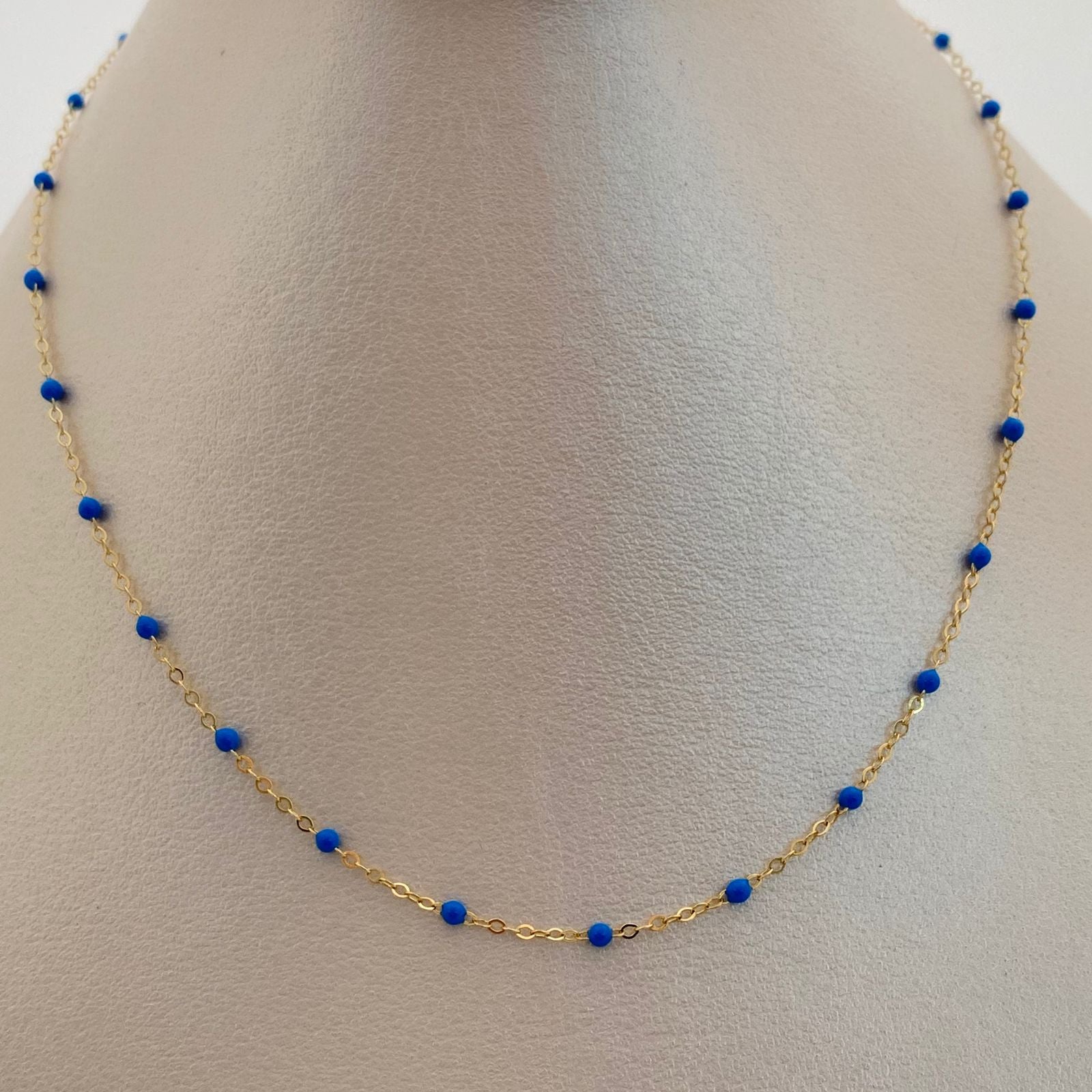 Cadena It Aro seguido balin azul Oro amarillo 18k 1,65 Gr / 2 mm / 45 Cm