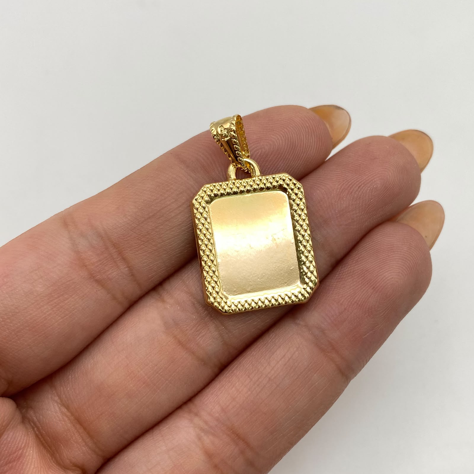 Dije placa fotograbado marco diamantado Oro amarillo 2 Gr / 3,6 Cm