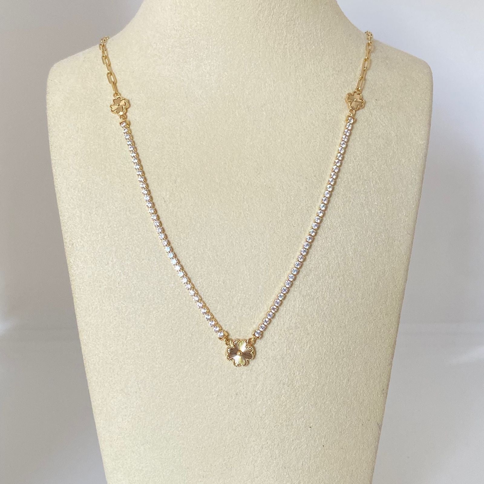 Cadena It tenis con trebol diamantado graduable  Oro amarillo 18k +4 / 5,9 Gr / 2 mm / 45 Cm