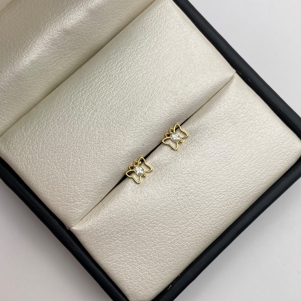 Topos Mariposa circon blanco Oro amarillo 18k 0,65 Gr / 6,5 mm