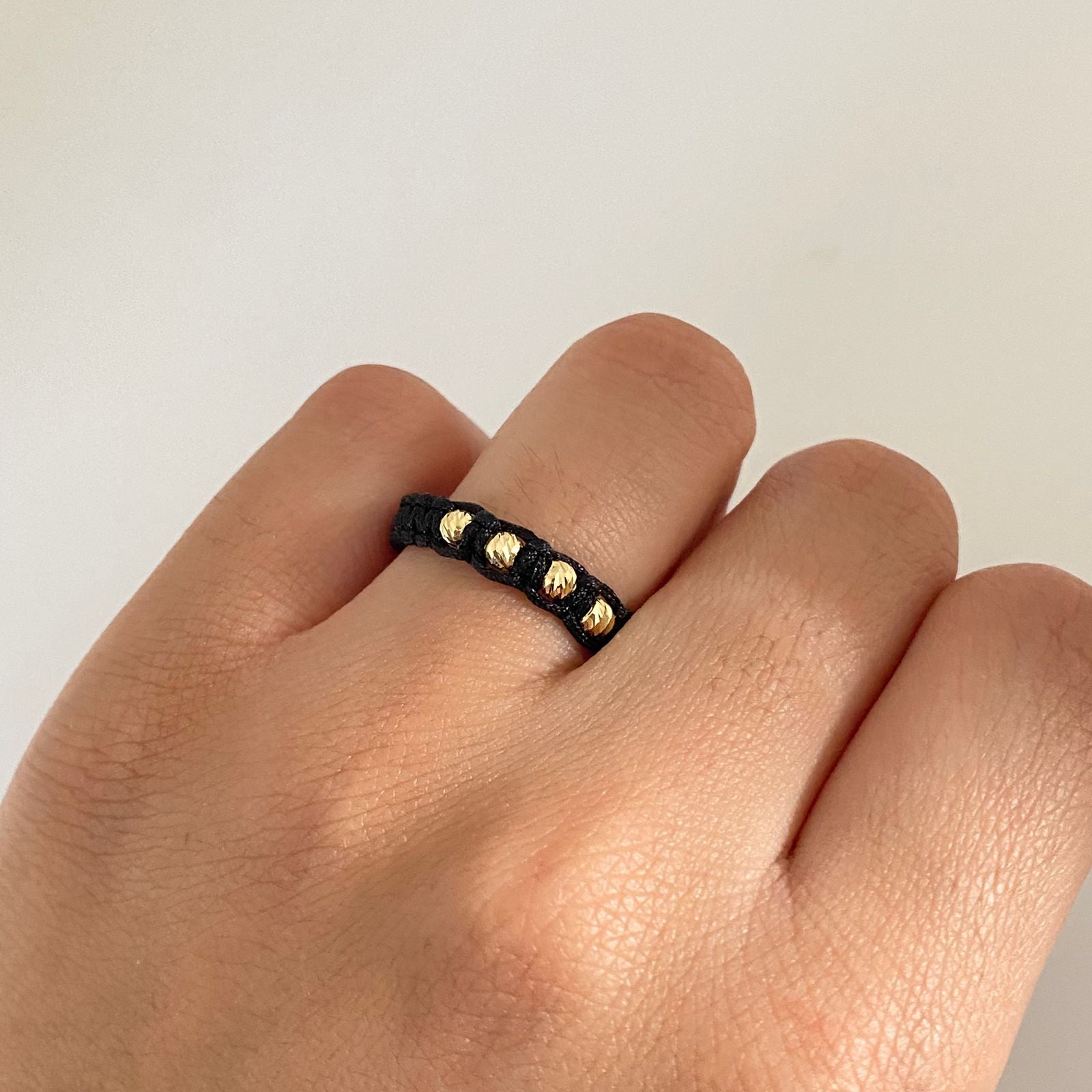 Anillo tejido balines diamantados #3 graduable Oro amarillo 18k / 0,25 Gr