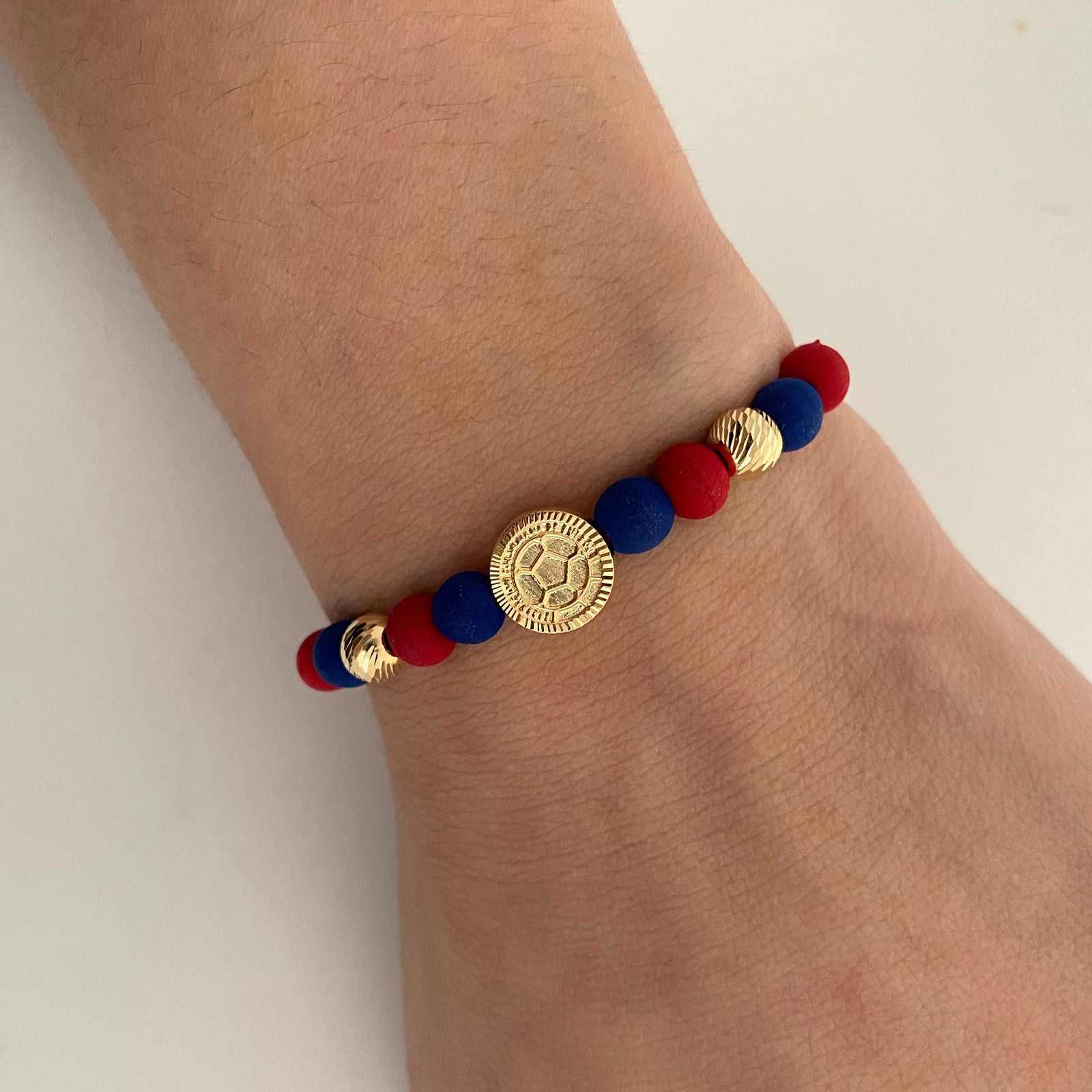Pulsera tejida seleccion colombia mundial con balines diamantados  Oro amarillo 18k 0,95 Gr