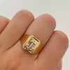 Anillo troquel rectangular ancla fondo diamantado Oro amarillo y Oro blanco 18k / Talla 11 1/4 / 3,45 Gr