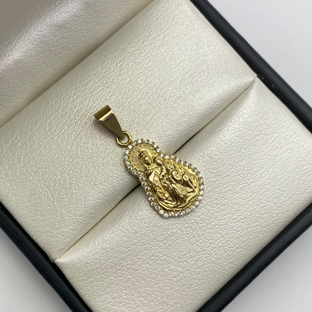 Dije Virgen del carmen silueta circones blancos Oro amarillo 18k 4,6 Gr / 12,9 mm / 3 Cm