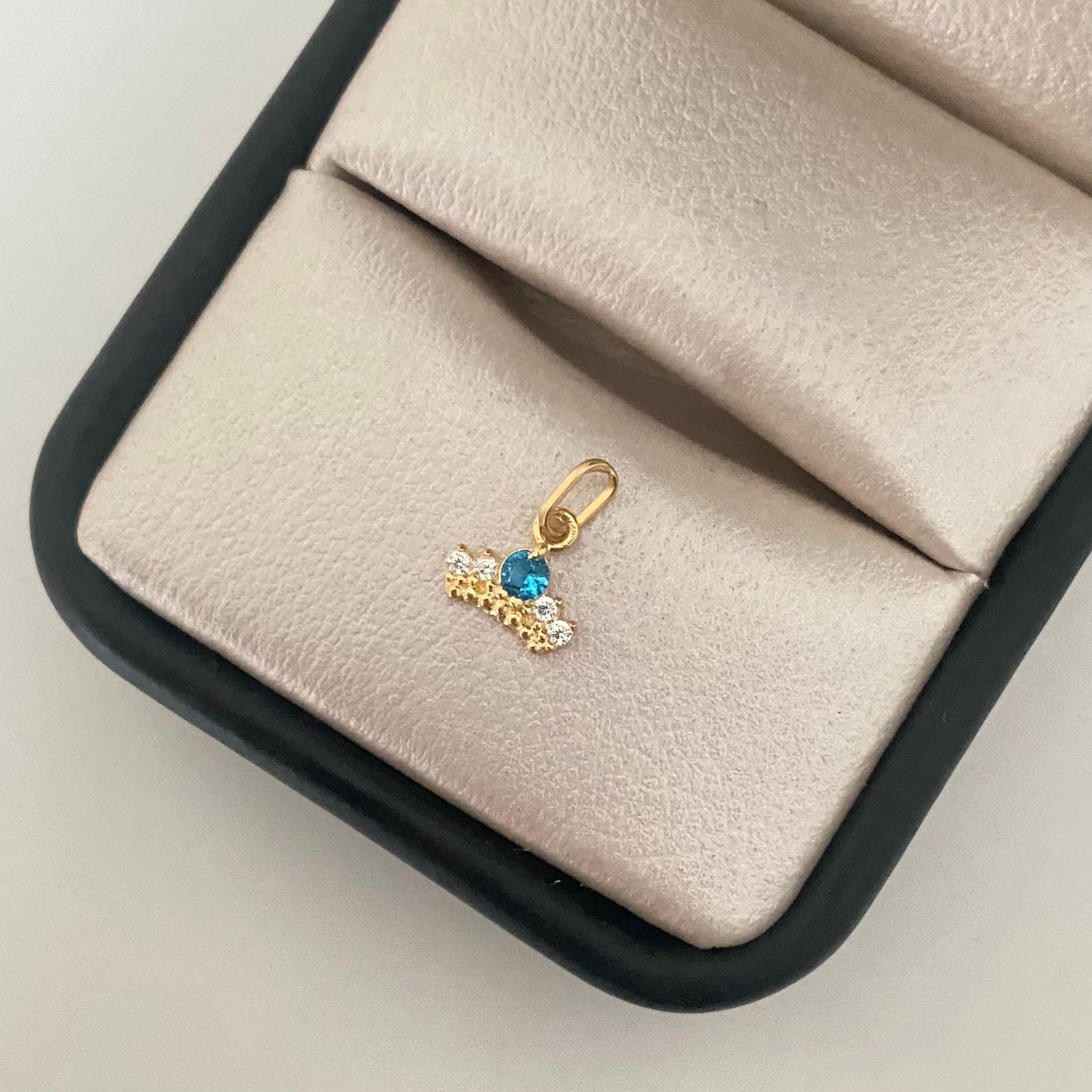 Dije corona mini centro circon turquesa Oro amarillo 18k 0,40 Gr / 1,0 Cm