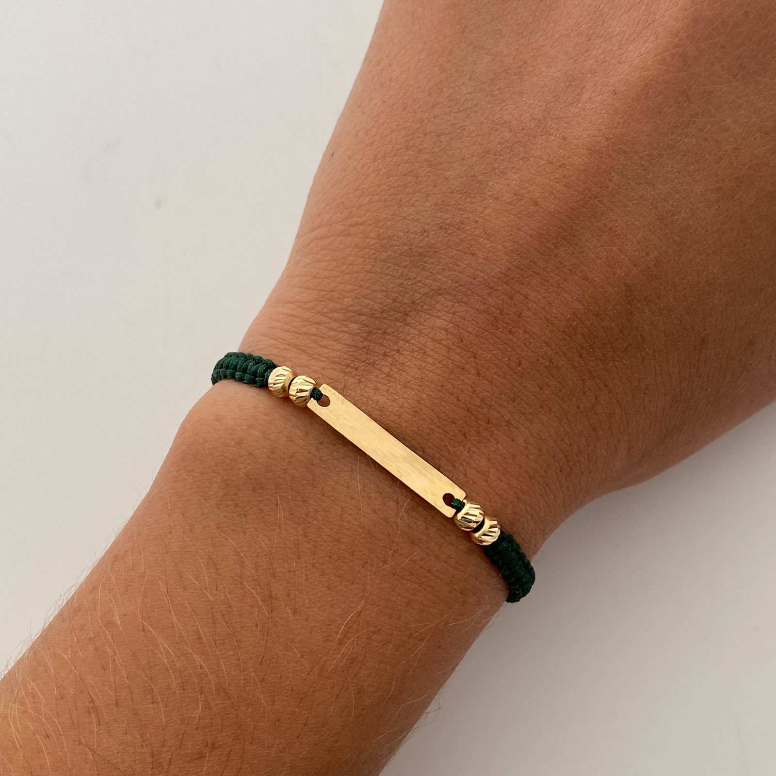 Pulsera tejida Placa Bolas Diamantada 4mm verde Oro amarillo 18k 0,6 Gr