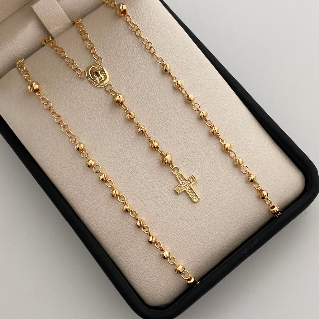 Rosario Virgen Milagrosa Cruz Casting Oro amarillo 18k 7,45 Gr / 3,2 mm / 50 Cm Broche 0,30