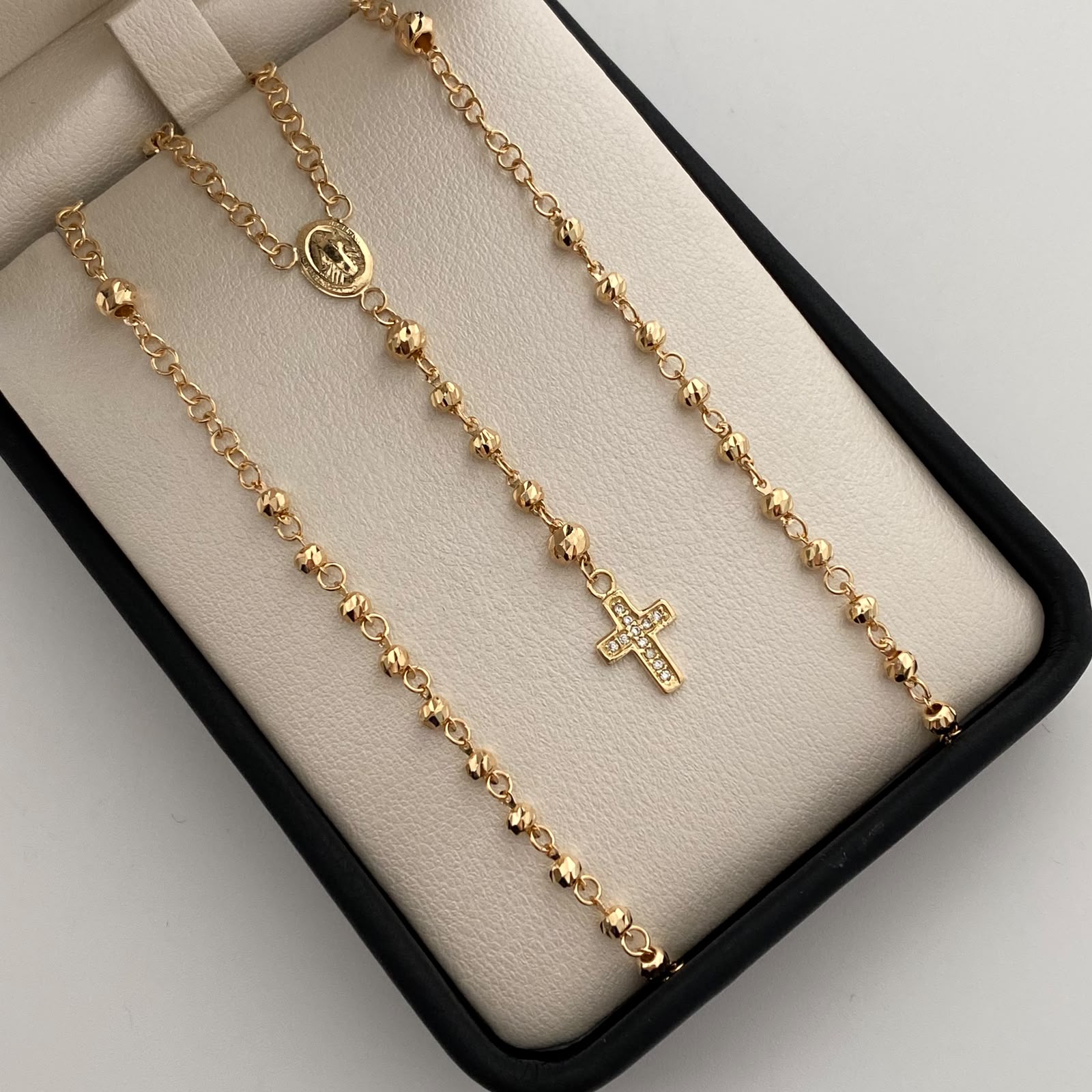 Rosario Virgen Milagrosa Cruz Casting Oro amarillo 18k 7,45 Gr / 3,2 mm / 50 Cm Broche 0,30